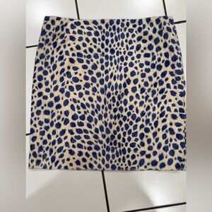 Akris Punto Leopard Print Blue and‎ Cream Faux Fur Skirt Sz 10